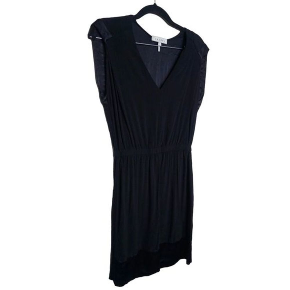Sandro Women's Blouson Sz‎ 1 US S Black Cap Sleeve Satin Edged Short Mini Dress